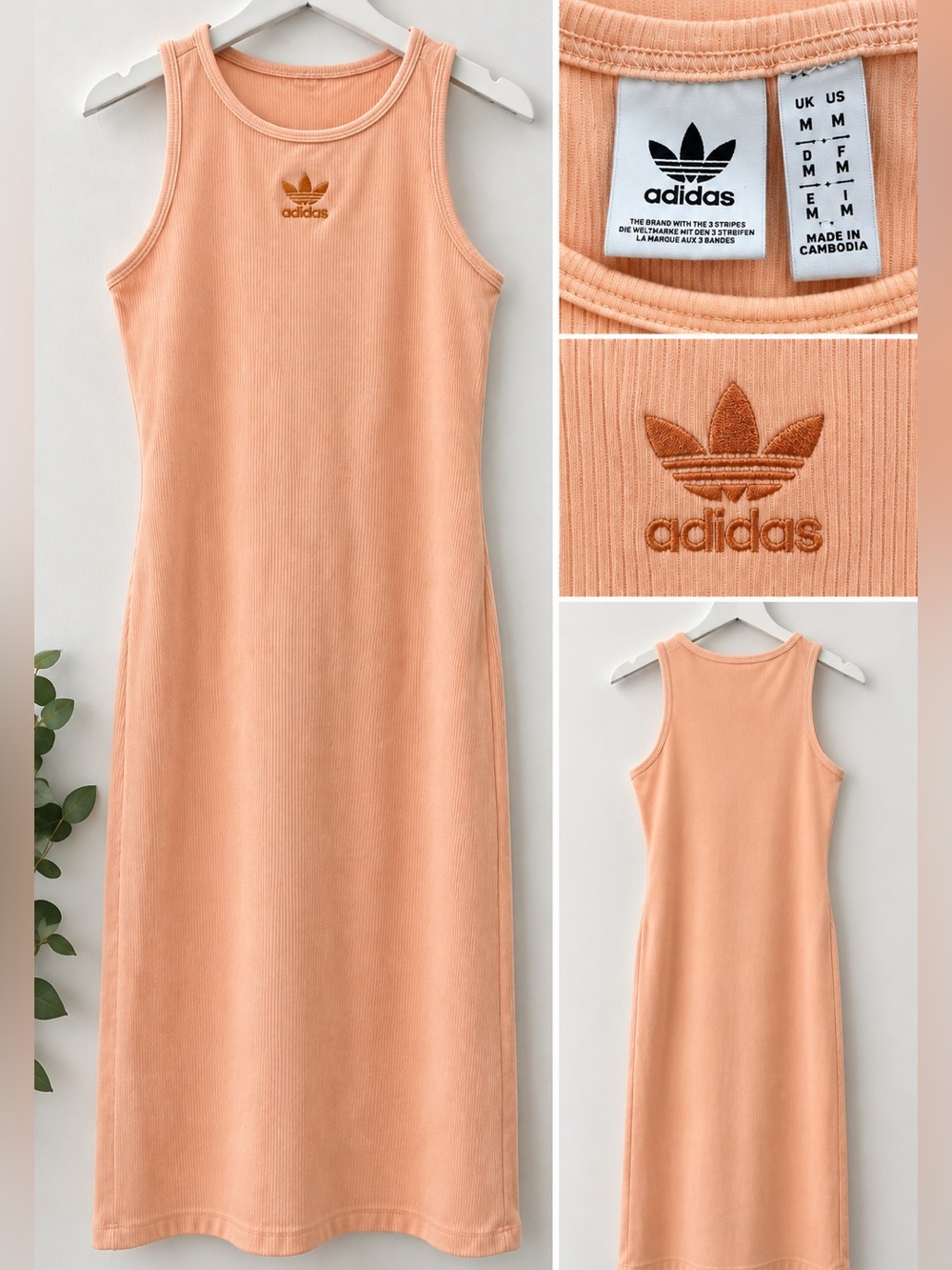 adidas Peach Ribbed Maxi Tank Dress with Trefoil